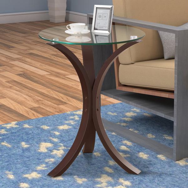 benzara Contemporary Wood Accent Table Tempered Glass Top Brown Clear - BM160136
