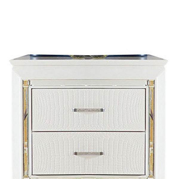 Benzara Contemporary Wooden Nightstand With 2 Drawers And LED Lighting White - BM219986