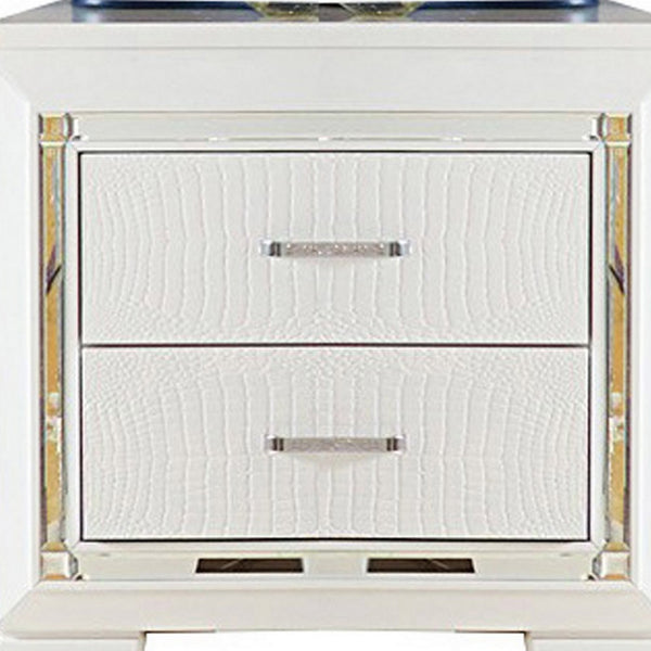 Benzara Contemporary Wooden Nightstand With 2 Drawers And LED Lighting White - BM219986