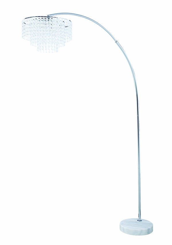 benzara Crystal Accented Tiered Metal Floor Lamp with Marble Base Silver and White - BM196752