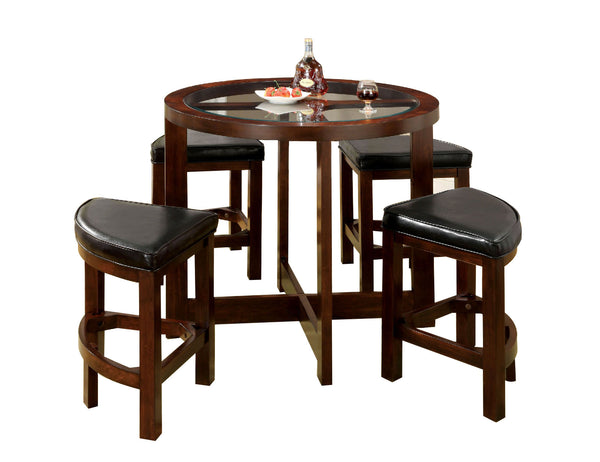 Benzara Crystal Cove I Quaint Virile 5 Piece Counter Height Table Set Dark Walnut - BM138063