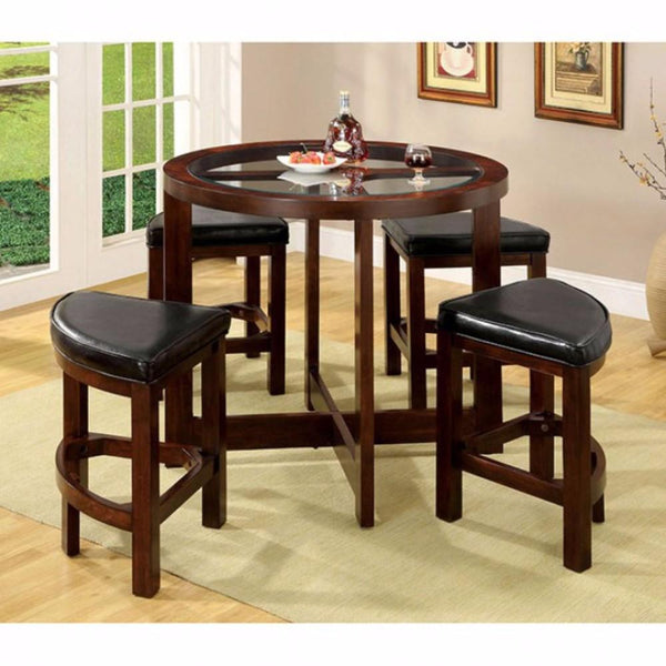 benzara Crystal Cove I Quaint Virile 5 Piece Counter Height Table Set Dark Walnut - BM138063