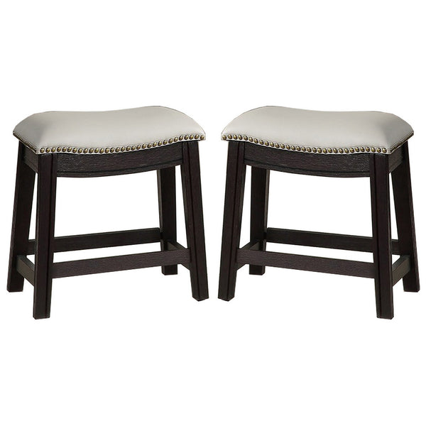 Benzara Curved Leatherette Stool With Nailhead Trim Set Of 2 Gray - BM232001