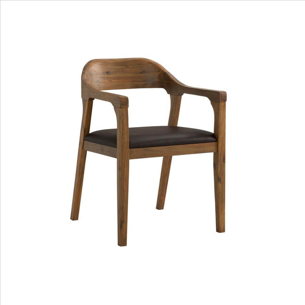 Benzara Curved Panel Back Dining Chair With Sleek Track Arms Brown - BM239749