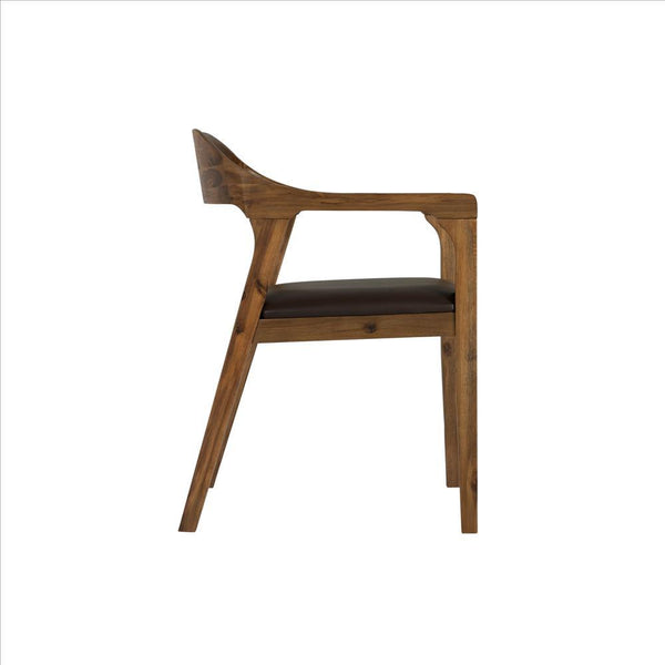 Benzara Curved Panel Back Dining Chair With Sleek Track Arms Brown - BM239749