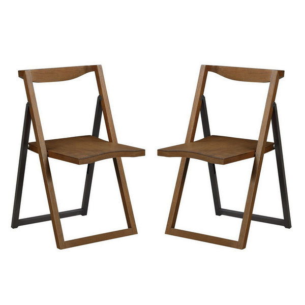 Benzara Curved Trim Panel Back Foldable Chair Set Of 2 Brown - BM239751