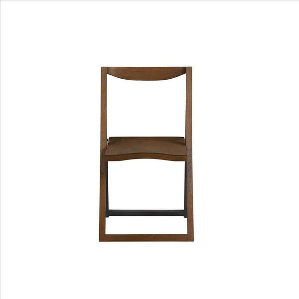 Benzara Curved Trim Panel Back Foldable Chair Set Of 2 Brown - BM239751