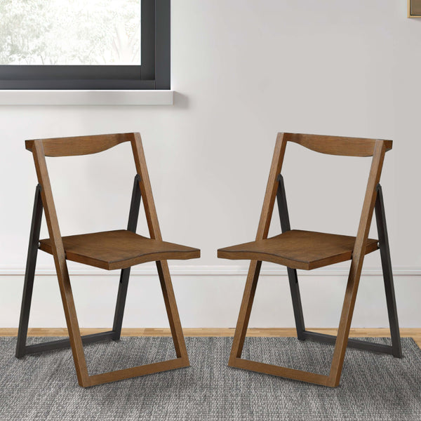 benzara Curved Trim Panel Back Foldable Chair Set of 2 Brown - BM239751