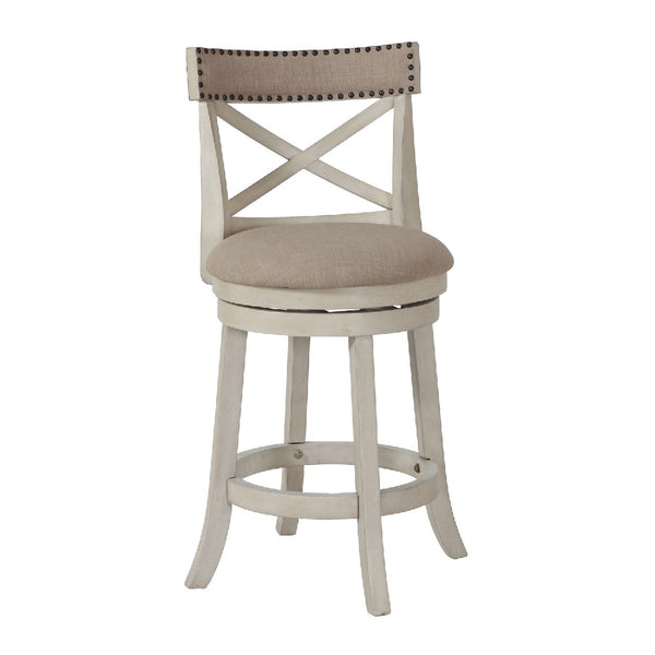 Benzara Curved X Shaped Back Swivel Counter Stool With Fabric Padded Seating White - BM218146