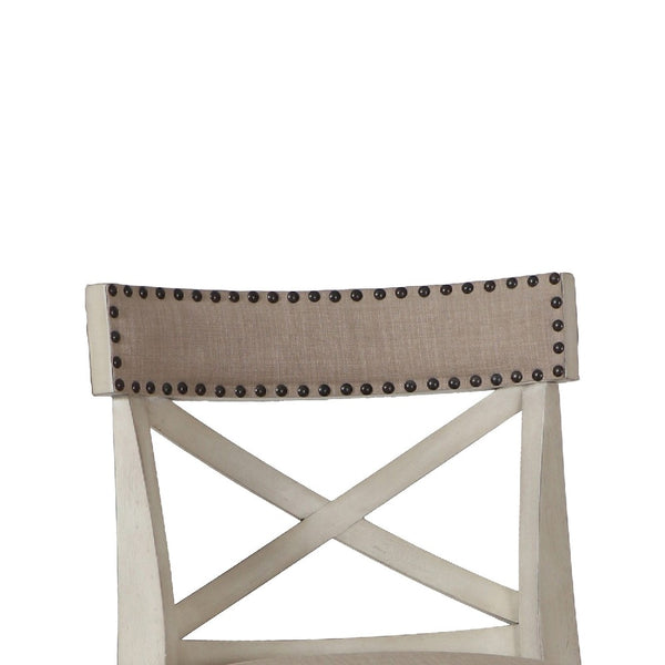 Benzara Curved X Shaped Back Swivel Counter Stool With Fabric Padded Seating White - BM218146
