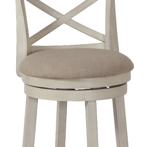 Benzara Curved X Shaped Back Swivel Counter Stool With Fabric Padded Seating White - BM218146