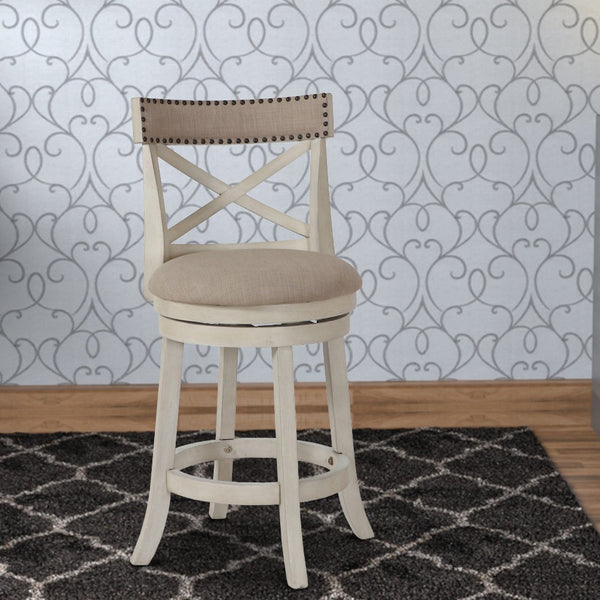 benzara Curved X Shaped Back Swivel Counter Stool with Fabric Padded Seating White - BM218146