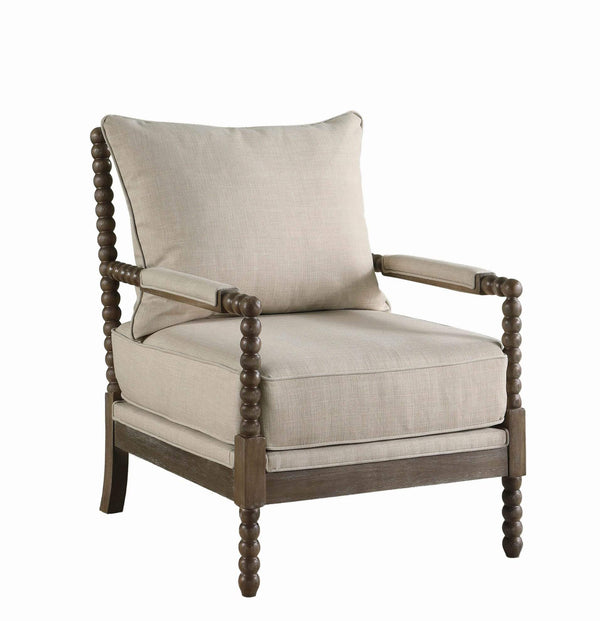 Benzara Cushioned Back Fabric Upholstered Spindle Accent Chair Beige And Brown - BM205459