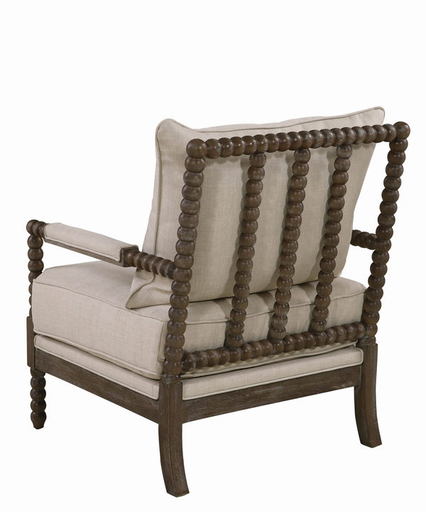Benzara Cushioned Back Fabric Upholstered Spindle Accent Chair Beige And Brown - BM205459