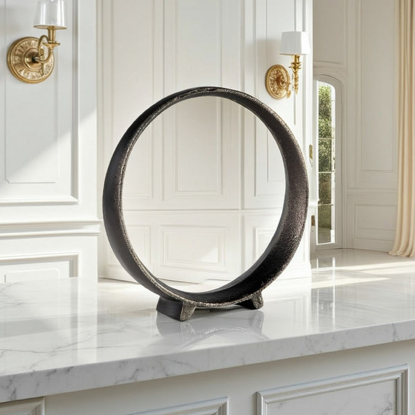 benzara Dalie Sculpture Round Metal Accent Tabletop Size 12 Inch Black -BM327754