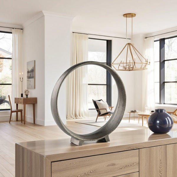 benzara Dalie Sculpture Round Metal Accent Tabletop Size 12 Inch Silver -BM327758