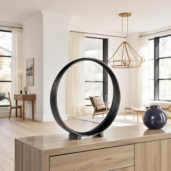 benzara Dalie Sculpture Round Metal Accent Tabletop Size 14 Inch Black -BM327755