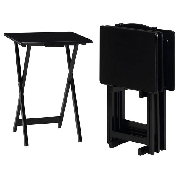 Benzara Dany 4pc TV Tray Table Set With Stand Black Asian Hardwood 31 Inch -BM329178