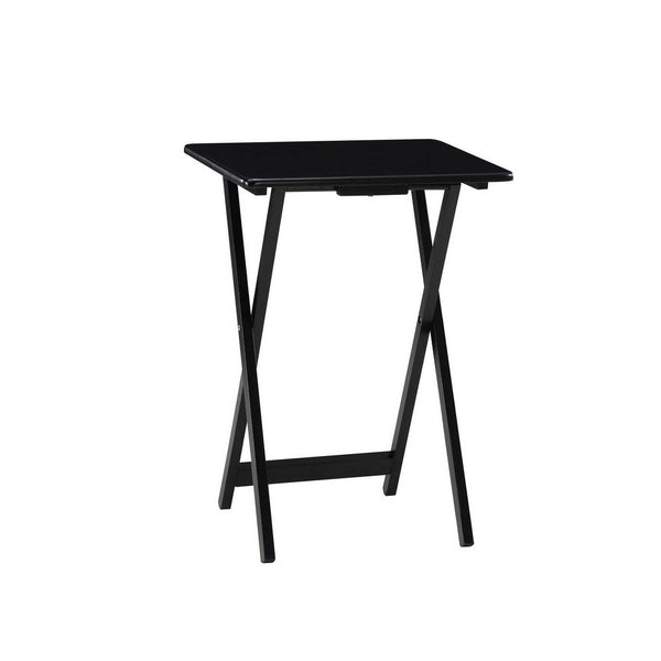 Benzara Dany 4pc TV Tray Table Set With Stand Black Asian Hardwood 31 Inch -BM329178