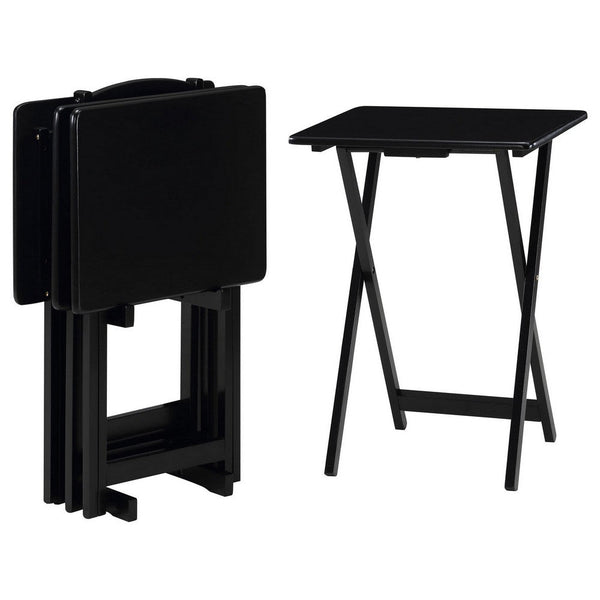 benzara Dany 4pc TV Tray Table Set with Stand Black Asian Hardwood 31 Inch -BM329178