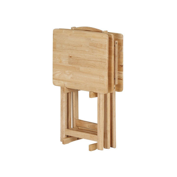 Benzara Dany 4pc TV Tray Table Set With Stand Brown Asian Hardwood 31 Inch -BM329179