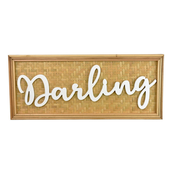 benzara Darling Wall Decor Sign 28 Inch Brown Wood Background White -BM324547