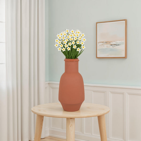 benzara Decorative Flower Vase Terracotta Inspired Orange Ceramic 15 Inch -BM330972