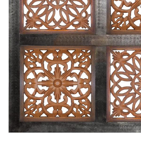 Benzara Decorative Mango Wood Wall Panel With Cutout Flower Pattern Brown - BM01889