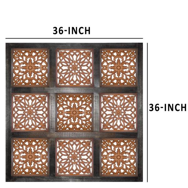Benzara Decorative Mango Wood Wall Panel With Cutout Flower Pattern Brown - BM01889