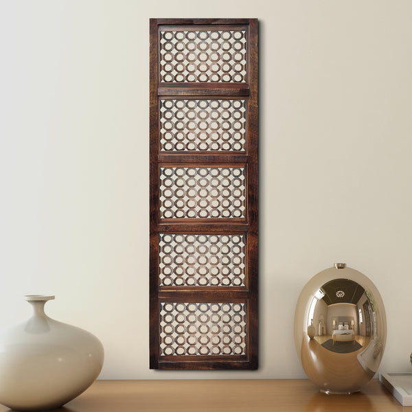 benzara Decorative Mango Wood Wall Panel with See Through Circular Pattern Brown - UPT-200172