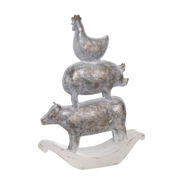 benzara Decorative Polyresin Sculpture with Stacked Animals White and Bronze - BM206747
