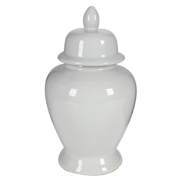 benzara Decorative Porcelain Ginger Jar with Lidded Top Medium White - BM165656