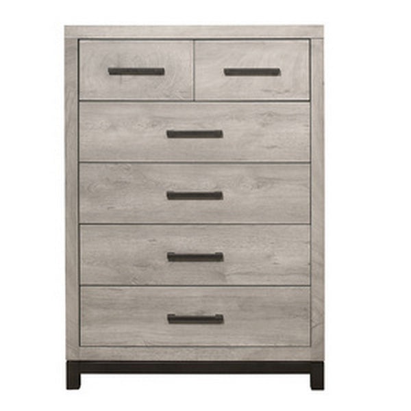 Benzara Deena 49 Inch 6 Drawer Tall Dresser Chest With Metal Handles Light Gray - BM295549