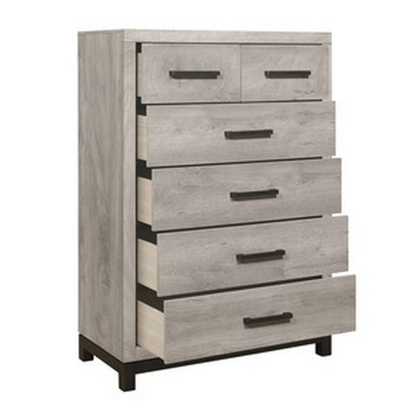 Benzara Deena 49 Inch 6 Drawer Tall Dresser Chest With Metal Handles Light Gray - BM295549