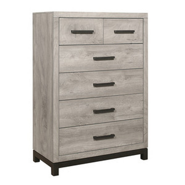 benzara Deena 49 Inch 6 Drawer Tall Dresser Chest with Metal Handles Light Gray - BM295549