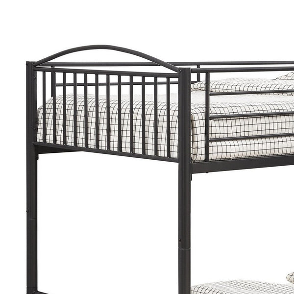Benzara Demi 79 Inch Metal Twin Bunk Bed Curved Headboard Slatted Dark Black - BM280350