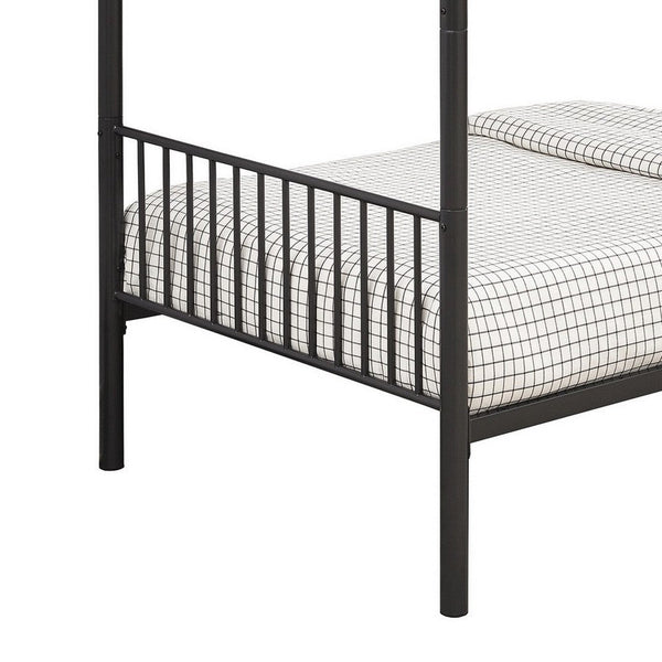 Benzara Demi 79 Inch Metal Twin Bunk Bed Curved Headboard Slatted Dark Black - BM280350