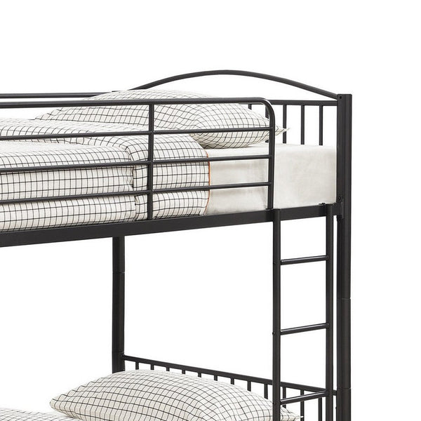 Benzara Demi 79 Inch Metal Twin Bunk Bed Curved Headboard Slatted Dark Black - BM280350