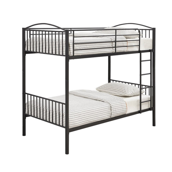 benzara Demi 79 Inch Metal Twin Bunk Bed Curved Headboard Slatted Dark Black - BM280350