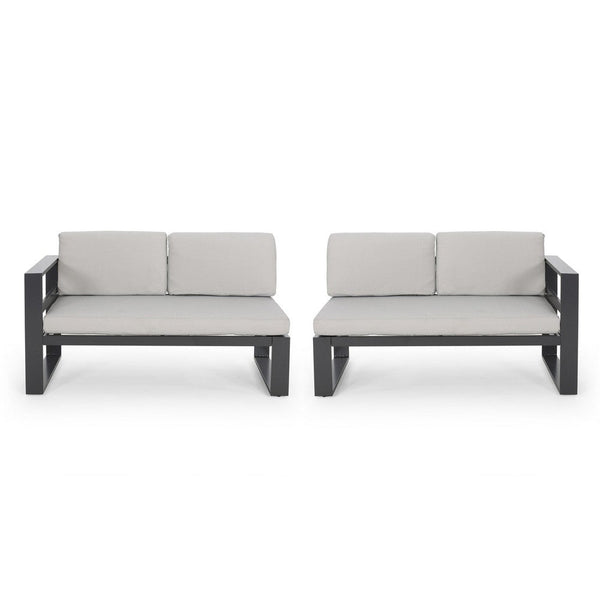 benzara Devy 2pc Outdoor Left and Right Arm Sofa Set White Gray Metal -BM335170