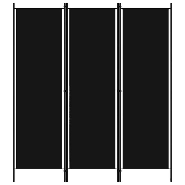 Benzara Dina 3 Panel Room Divider Screen Black Fabric And Iron 71 Inch -BM325850