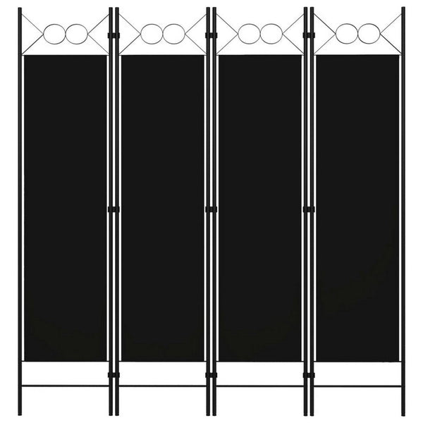 Benzara Dina 4 Panel Room Divider Screen Black Fabric Iron Frame 63 Inch -BM326441