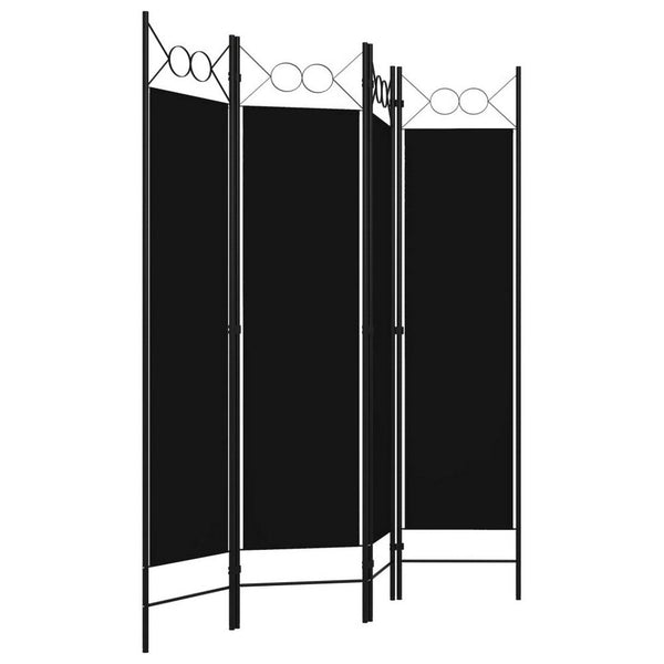 Benzara Dina 4 Panel Room Divider Screen Black Fabric Iron Frame 63 Inch -BM326441