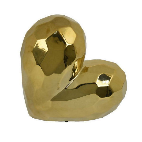 Benzara Dina Gold Heart Tabletop Decor Golden Ceramic 12 Inch -BM330167