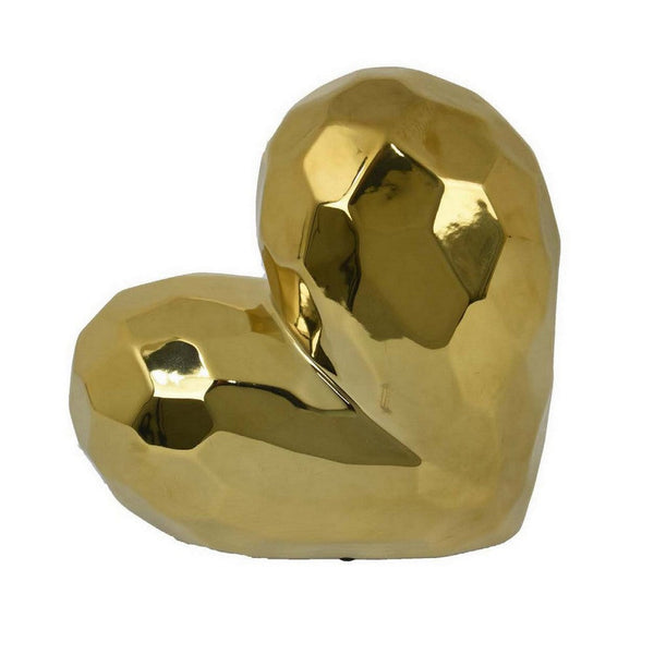 Benzara Dina Gold Heart Tabletop Decor Golden Ceramic 12 Inch -BM330167