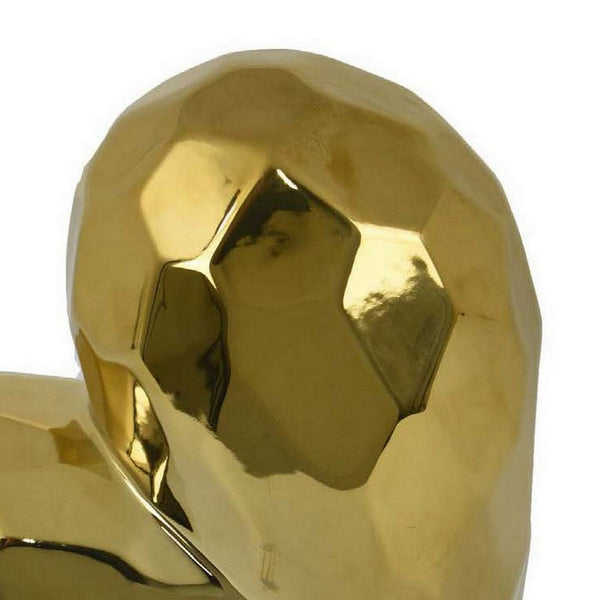 Benzara Dina Gold Heart Tabletop Decor Golden Ceramic 12 Inch -BM330167