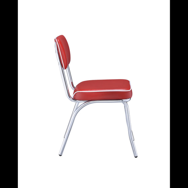 Benzara Dining Side Chair Set Of 2 Retro Red Faux Leather Chrome Metal Legs - BM182770