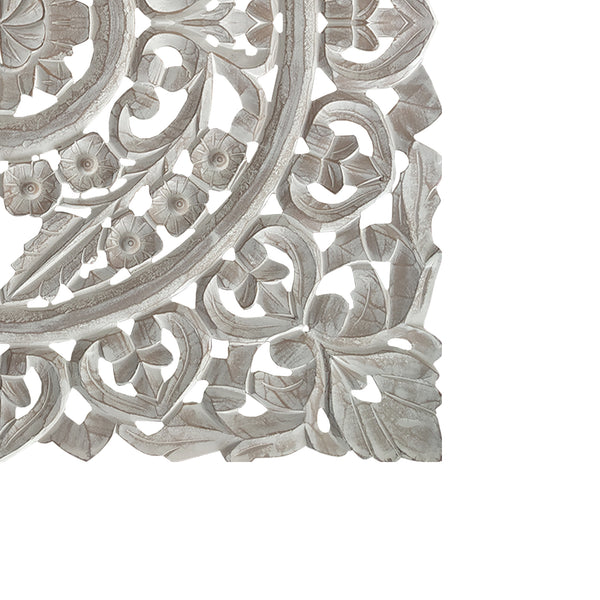 Benzara Distressed Square Shape Wooden Wall Panel With Traditional Carvings White - UPT-200173