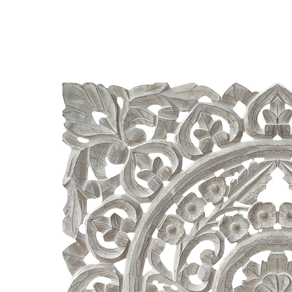 Benzara Distressed Square Shape Wooden Wall Panel With Traditional Carvings White - UPT-200173