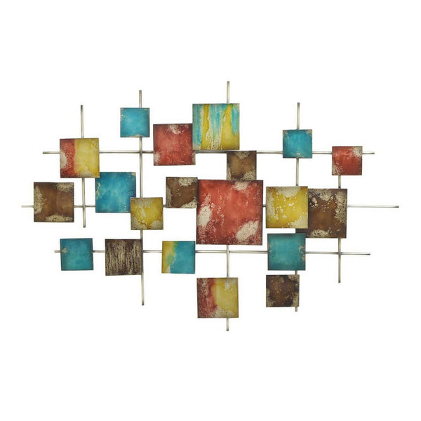 Benzara Dobi 36 Inch Wall Decor Multiple Square Accents Multicolored Design - BM310148